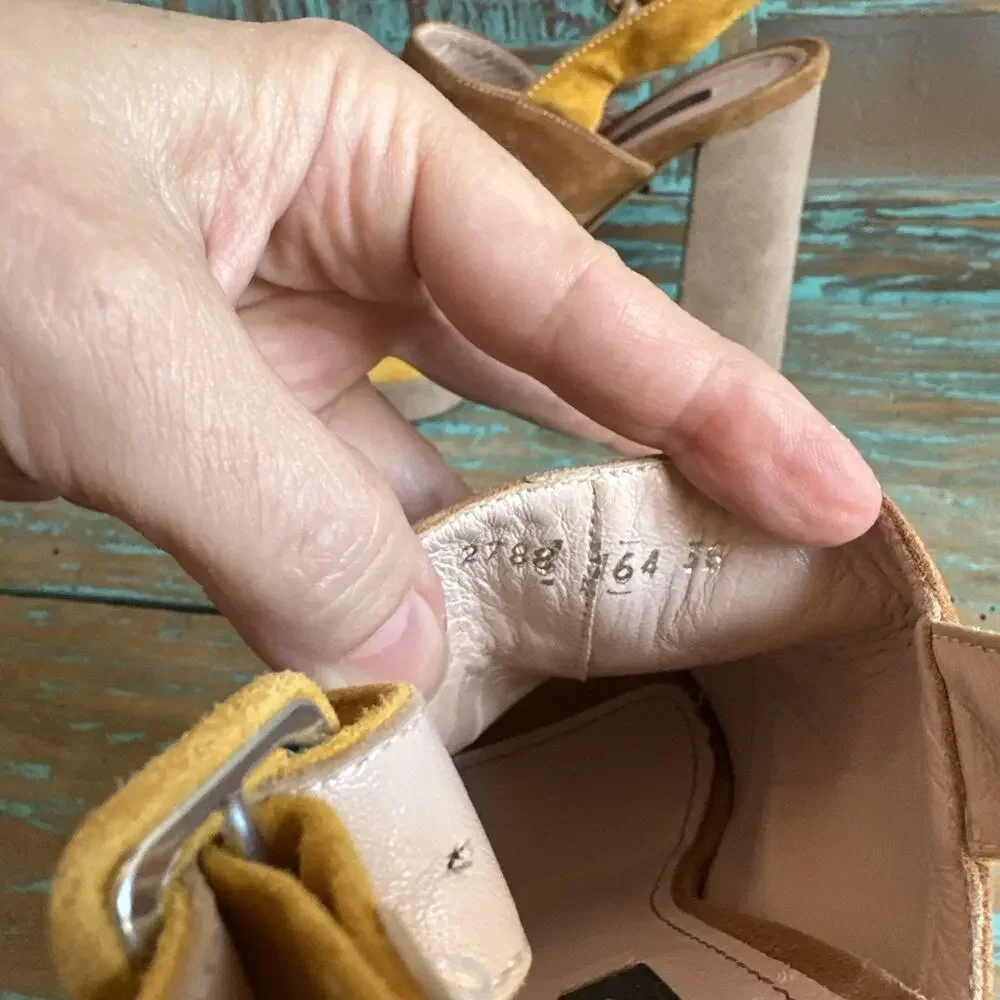 Alberto Zago Milano Suede Leather Platform Peeptoe Sandals Heels Made Italy 36